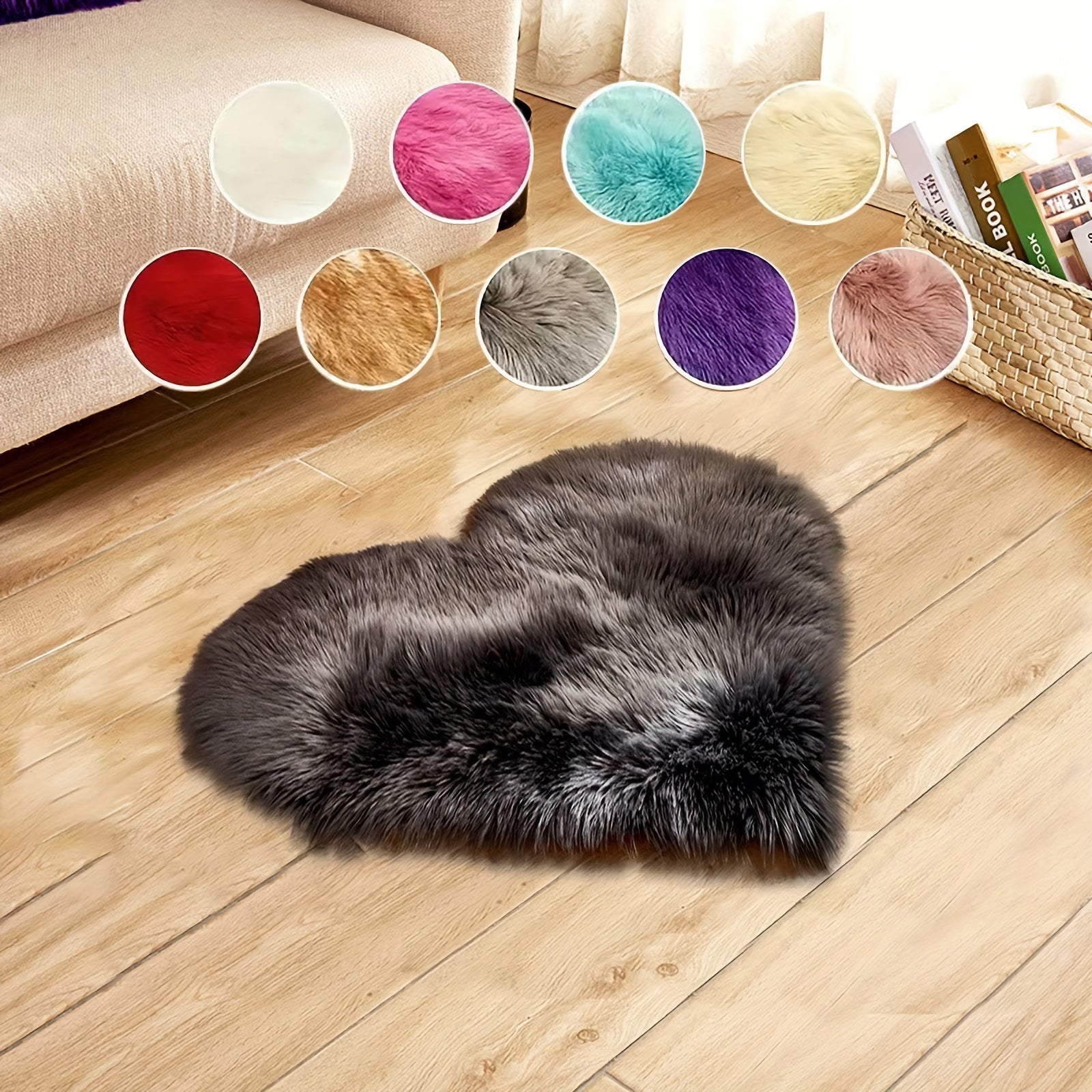 Heart-Shaped Faux Sheepskin Mat Washable Indoor Floor Rug in Multiple Colors