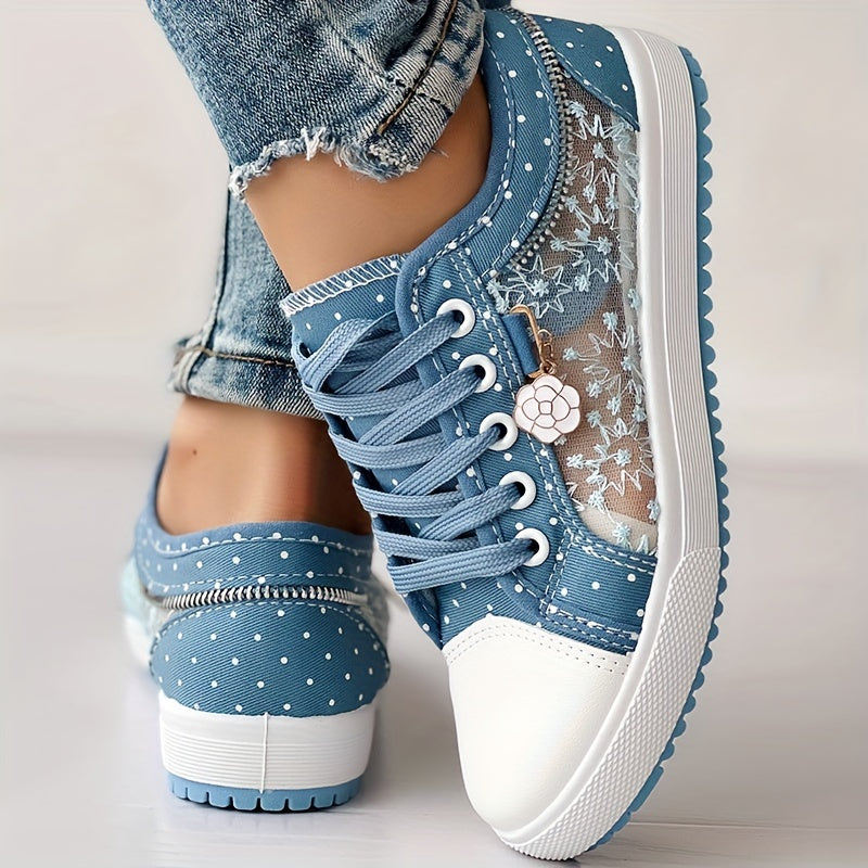 Women's Floral Mesh Synthetic Casual Sneakers Breathable Low-Top Lace-Up