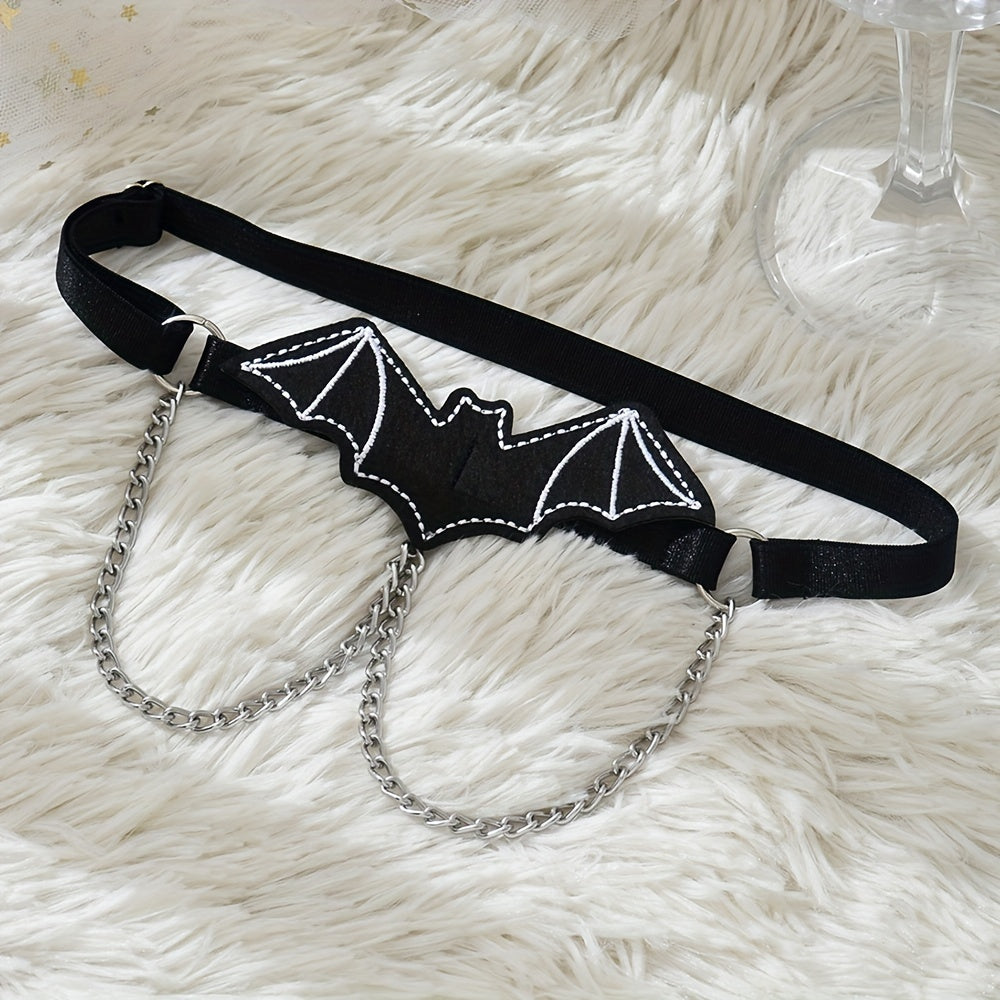 Women's Lingerie Accessories Bat Pattern Metal Chain Garter Belt with Drawstring Leg Loops