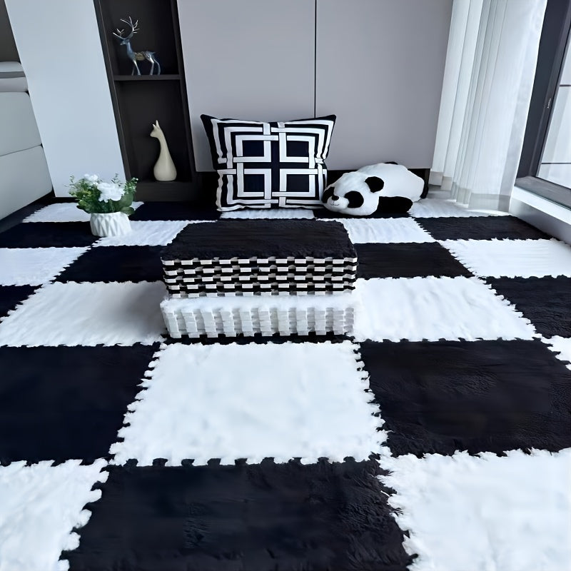 Set of 30 Braided Flannel Area Rugs Square Mats Low Pile Floor Tiles for Bedroom Living Room