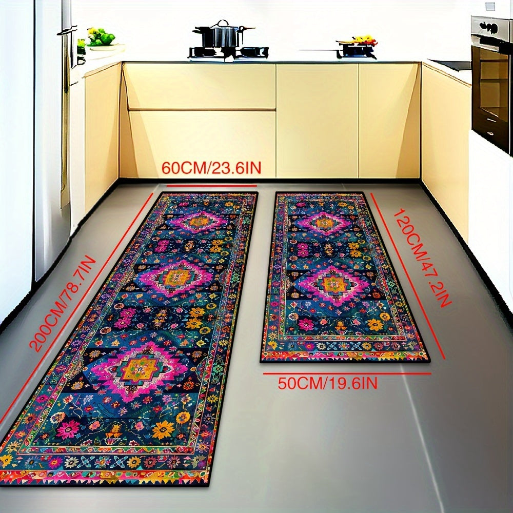 Velvet Bohemian Runner Rug 6mm Thick Anti-Slip Stain Resistant Polyester Rectangular Mat for Home Hotel Coffee Shop