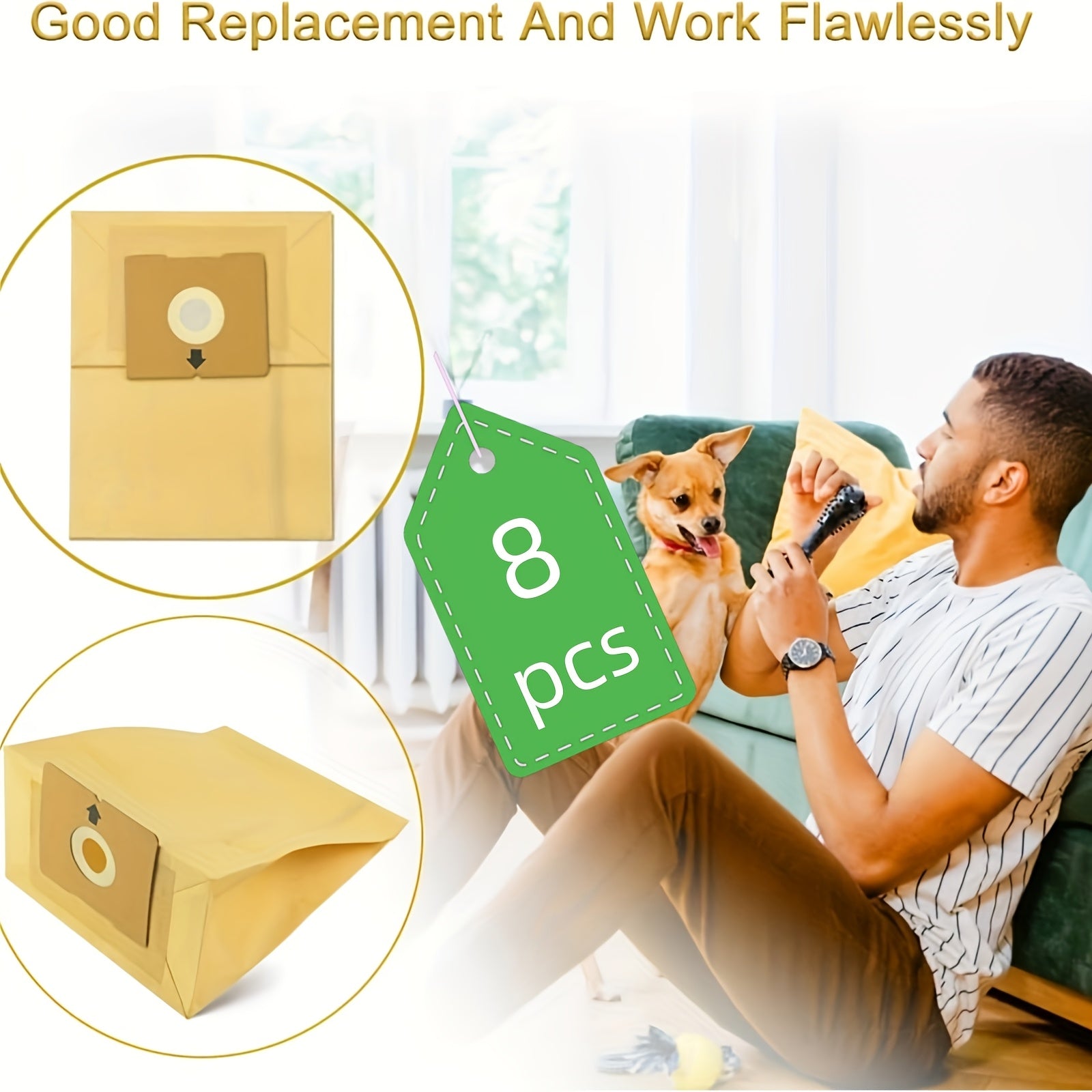Replacement Vacuum Bags 8-Pack for Canister Vacuums with Double-Layer Filtration
