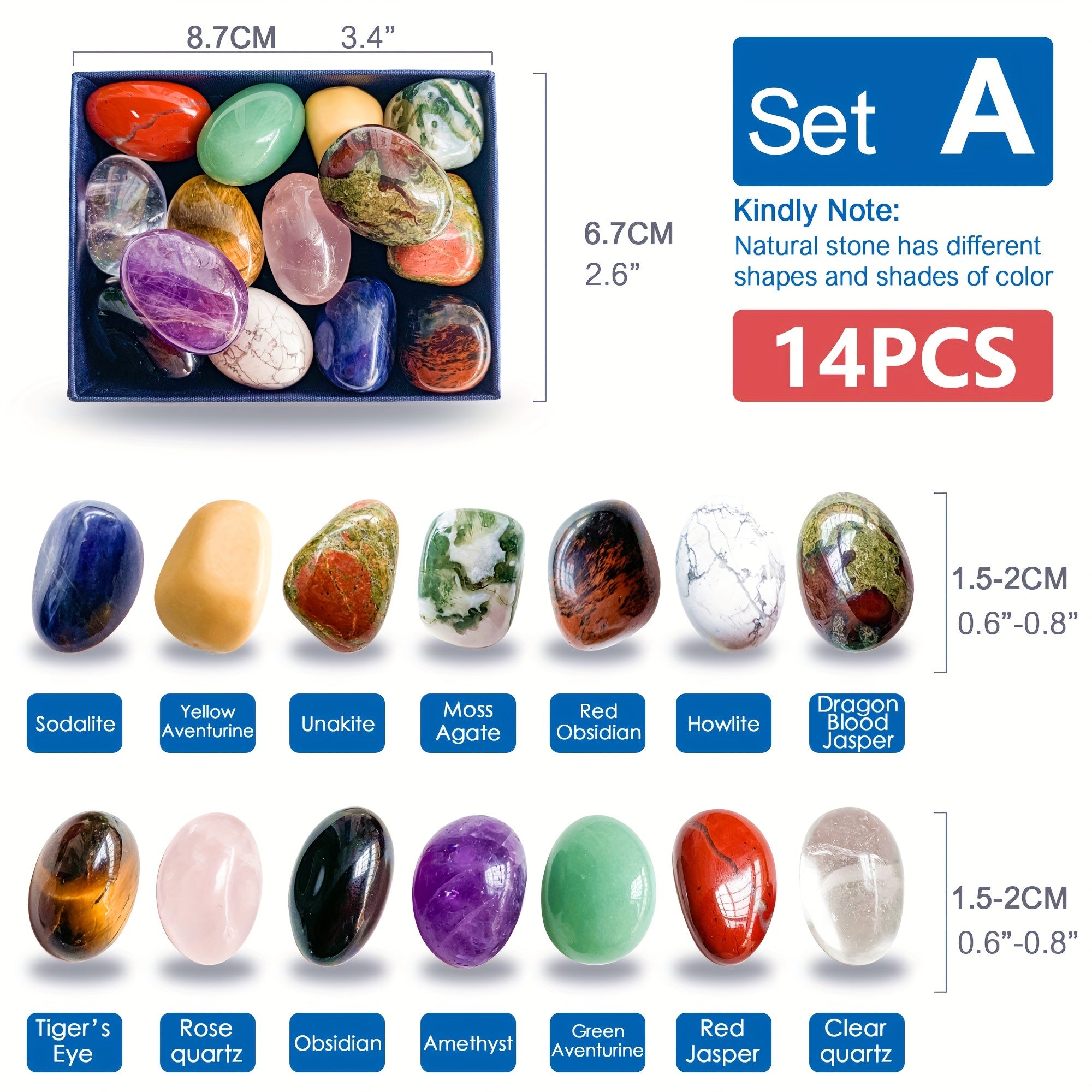 Chakra Stones Collection Box with 7 or 14 Pieces for Jewelry Making and Decor