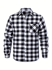 Men's Plus Size Gingham Flannel Shirt Casual Button Down Polyester Cotton