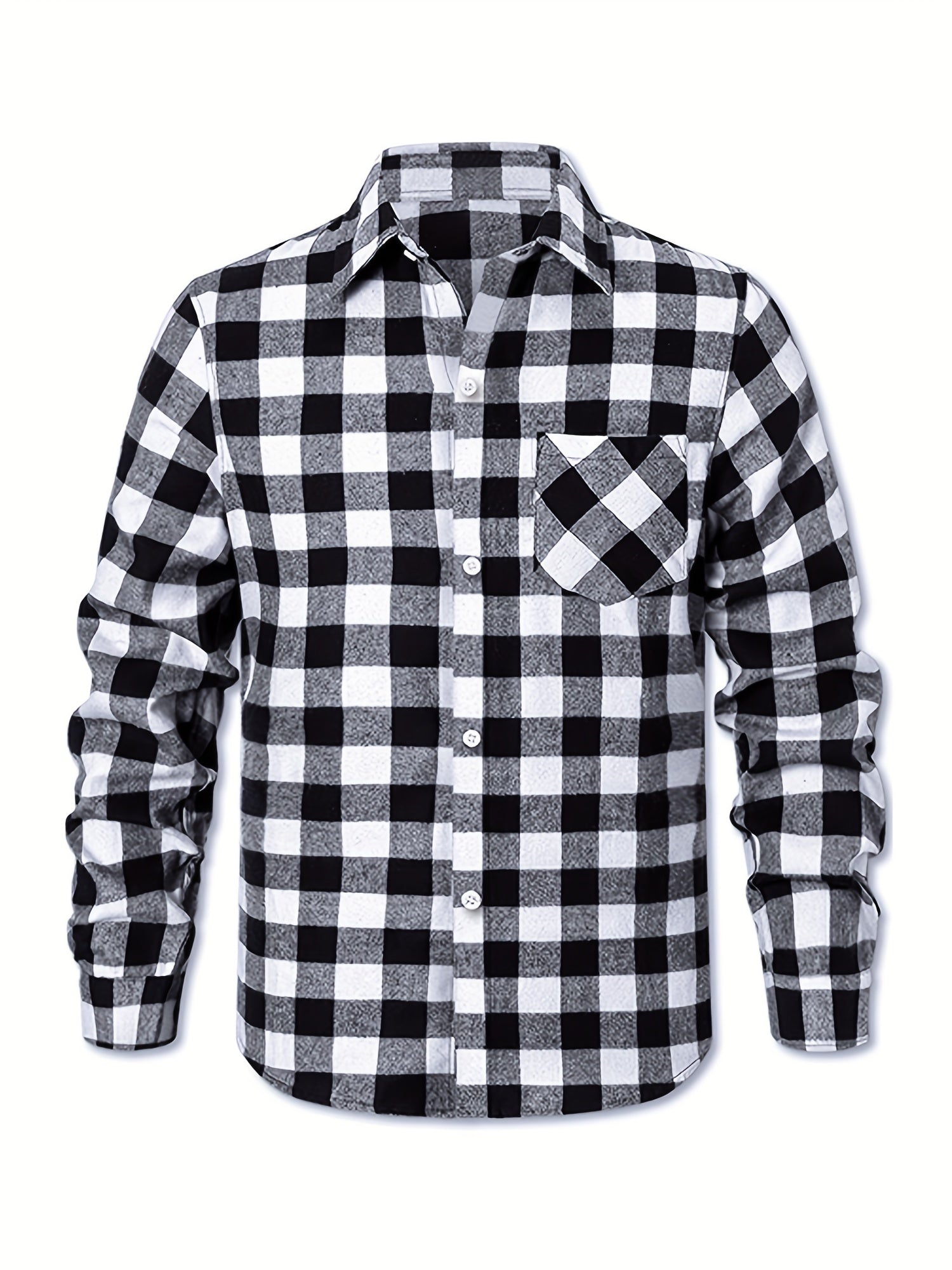 Men's Plus Size Gingham Flannel Shirt Casual Button Down Polyester Cotton
