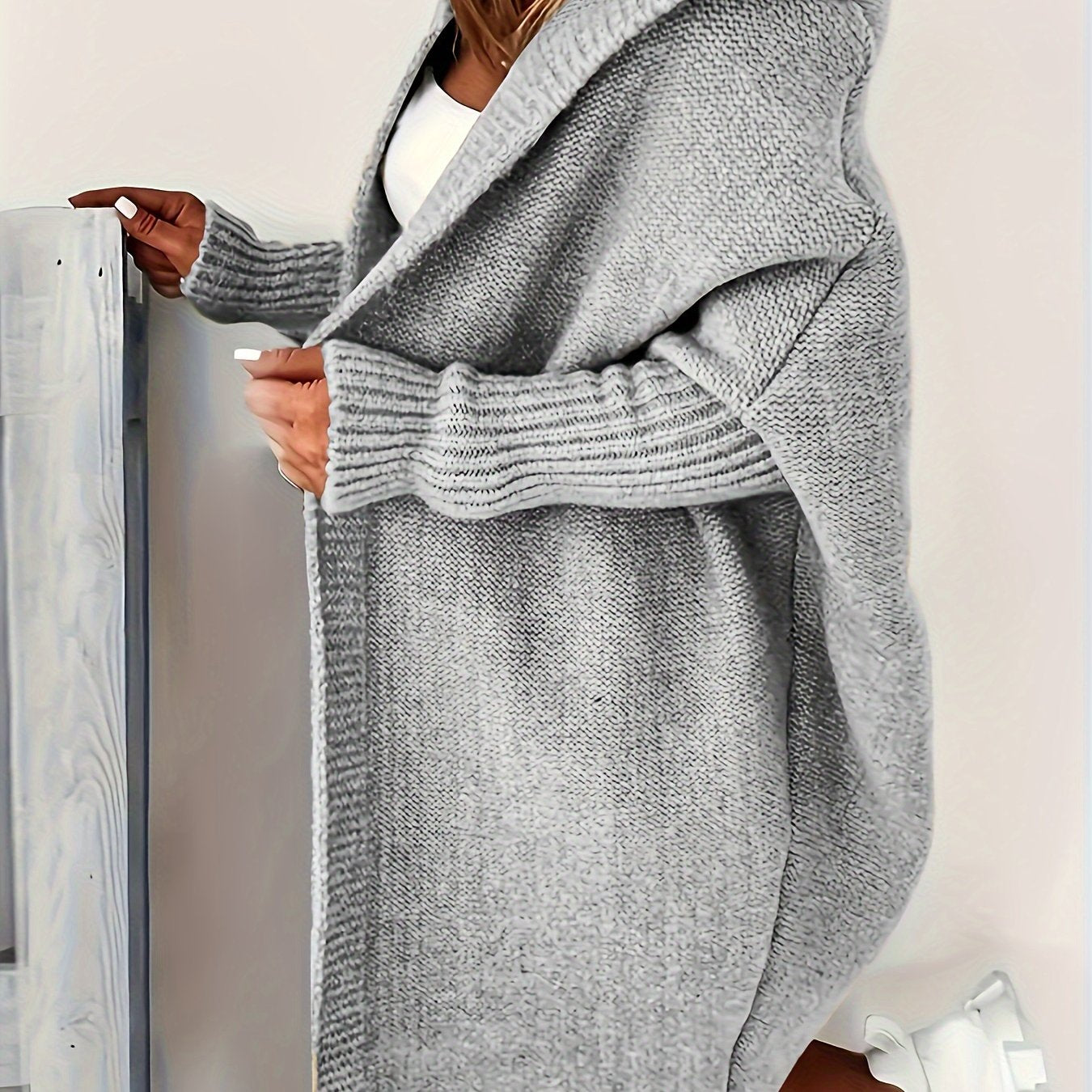 Plus Size Knitted Cardigan Polyester Casual Fall Winter Solid Color