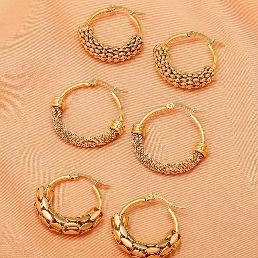 Women’s Stainless Steel Earrings with Gold Hollow Circle Design Stylish European American Style