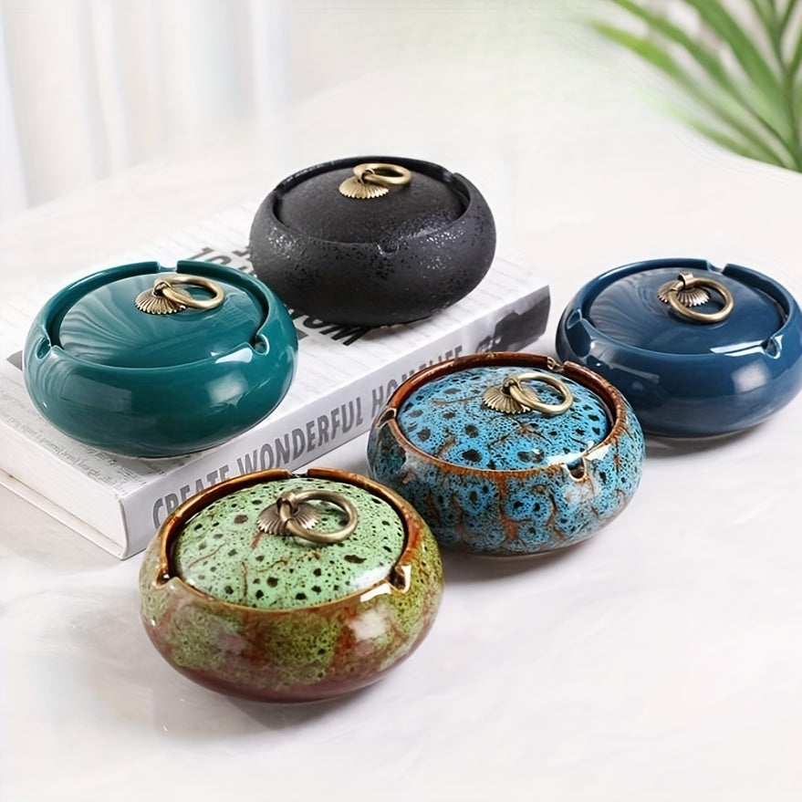 Ceramic Ashtray With Lid Indoor Outdoor Office Living Room Tabletop Smoking Accessory
