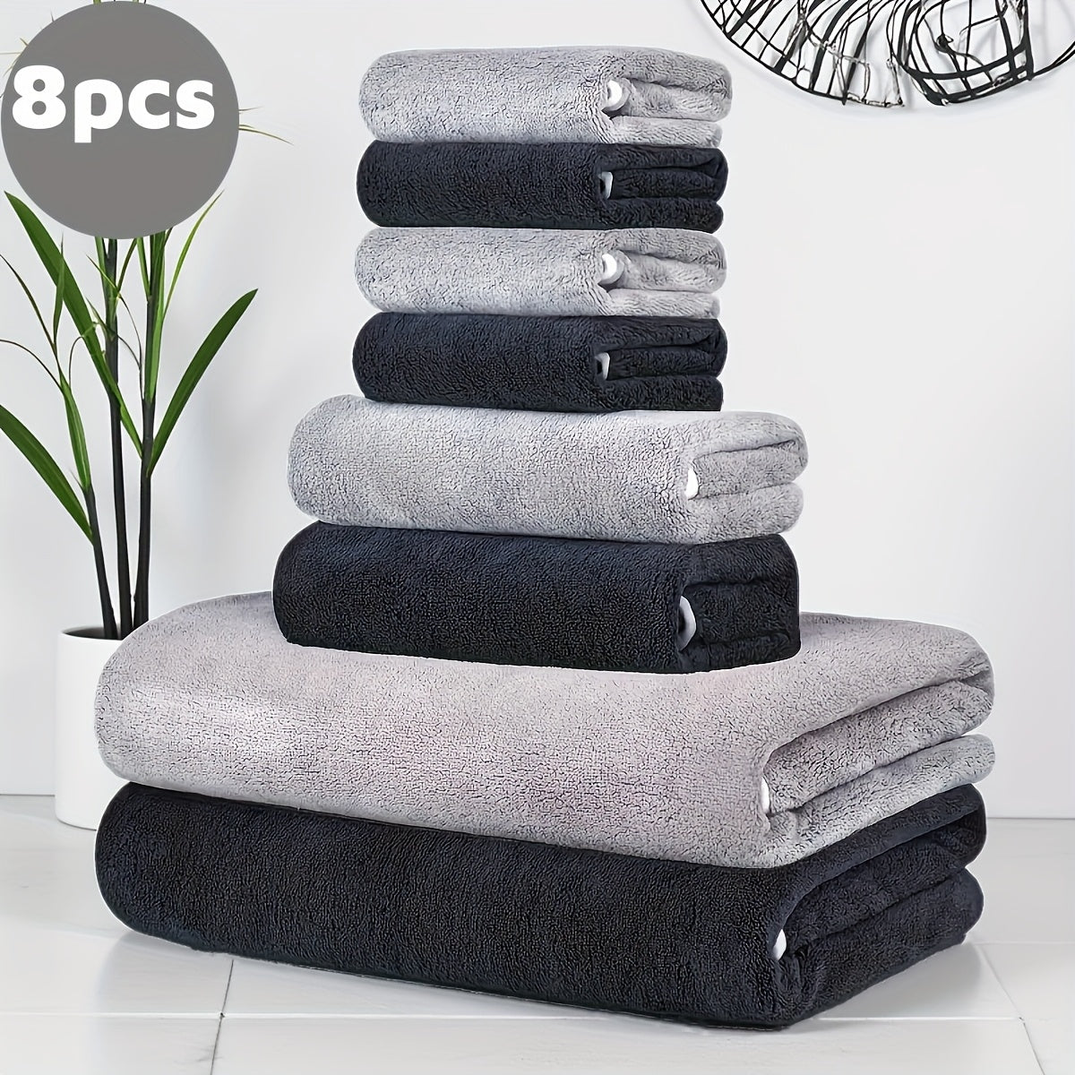 8-Piece Coral Fleece Bath Towel Set Quick-Drying Absorbent Large and Small Towels