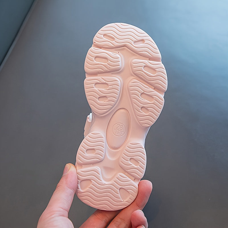 Girls Pink Glitter Sandals with Hearts and Sequin, Adjustable Straps, Soft Sole