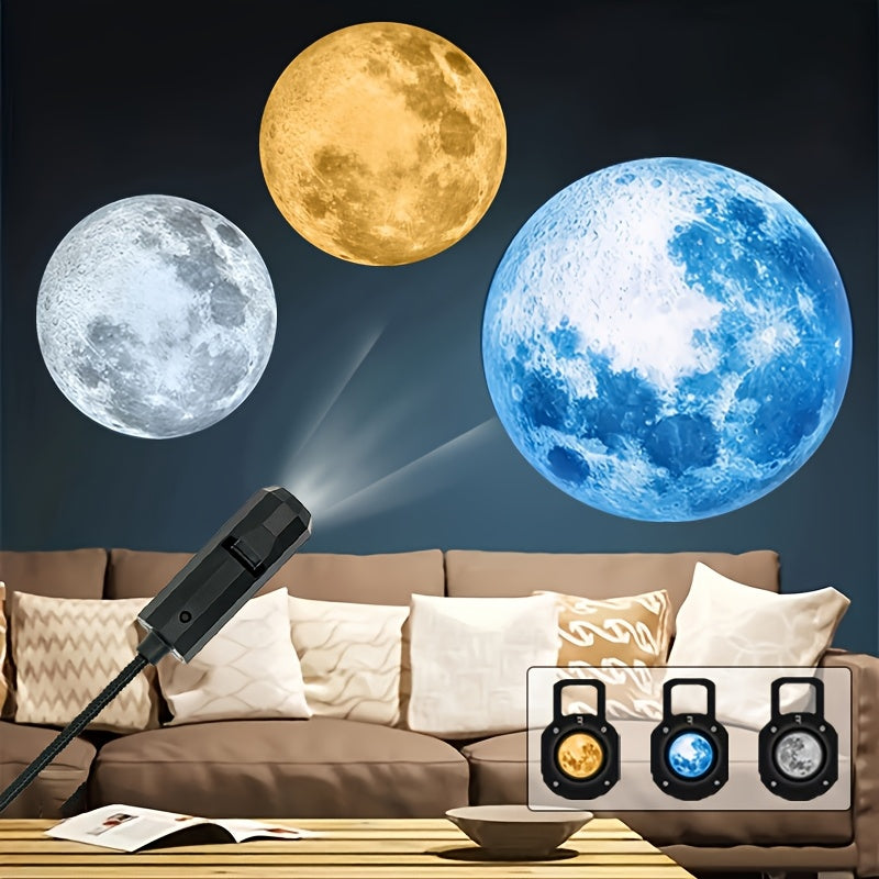 Decorative LED Lamp with 3 Moon Inserts USB Portable 360° Rotatable Ceiling Light for Bedroom and Photo Background
