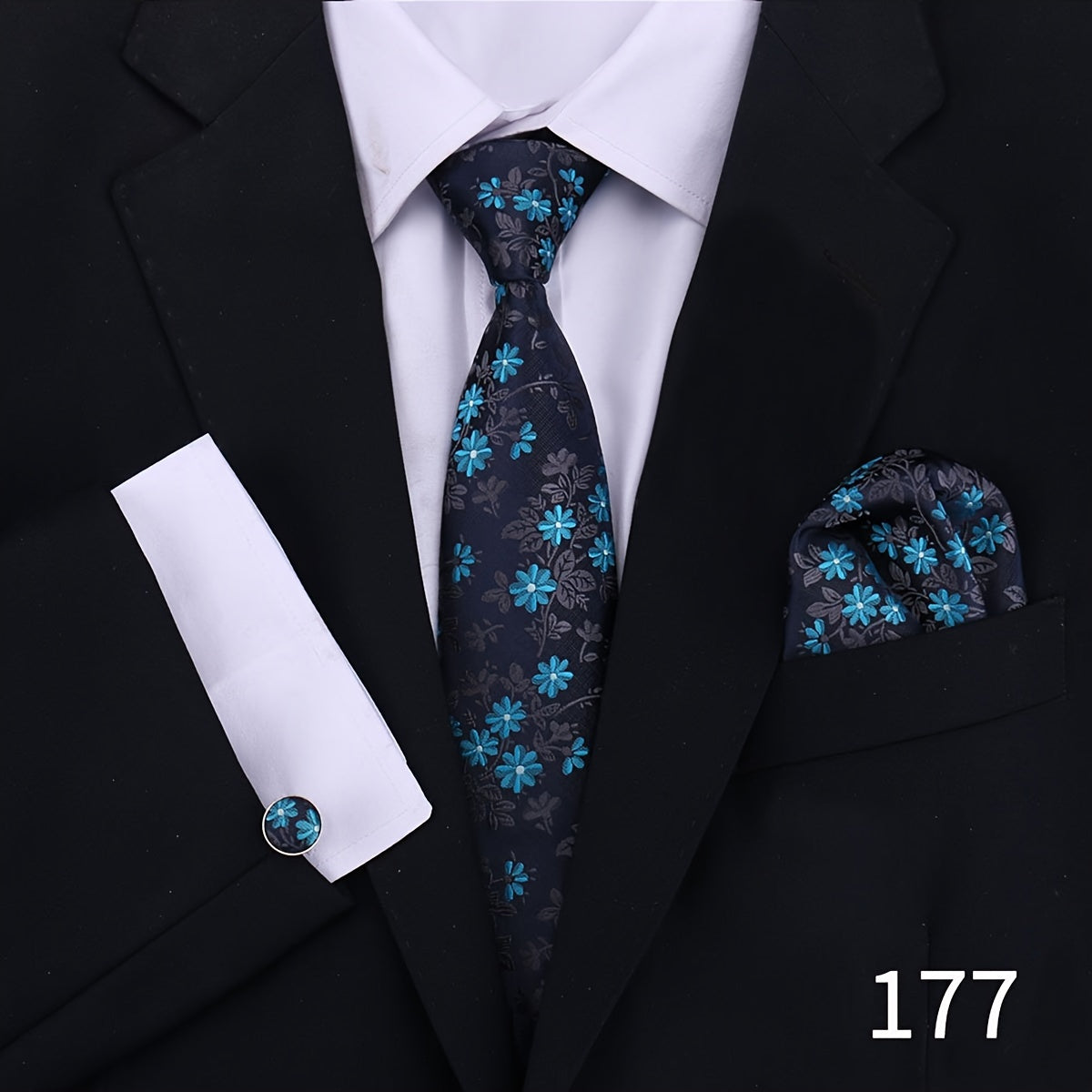 Men's Plaid Tie Set with Cufflinks and Handkerchief for Wedding and Formal Wear