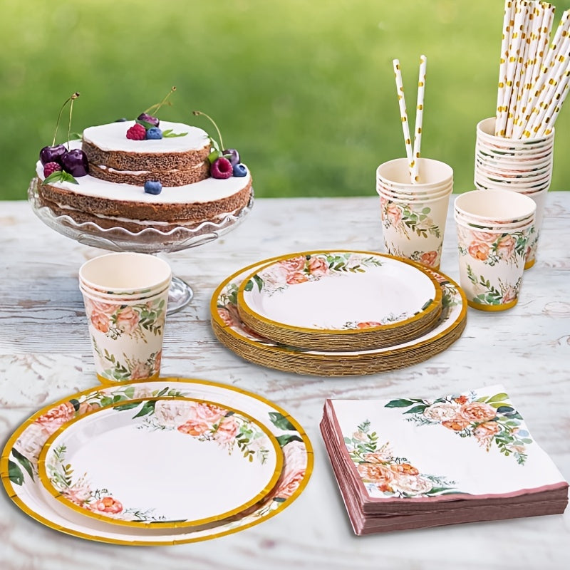 Bir martalik Gul mavzusidagi stol anjomlari to'plami, 125 ta, partiyalar, to'ylar, bayramlar uchun