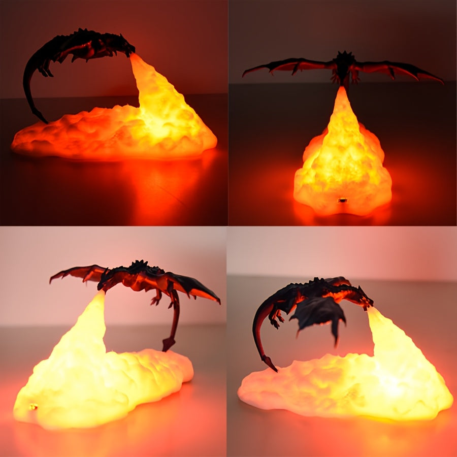 3D Printed Fire Dragon Table Lamp USB Rechargeable Night Light for Bedroom Living Room Decor