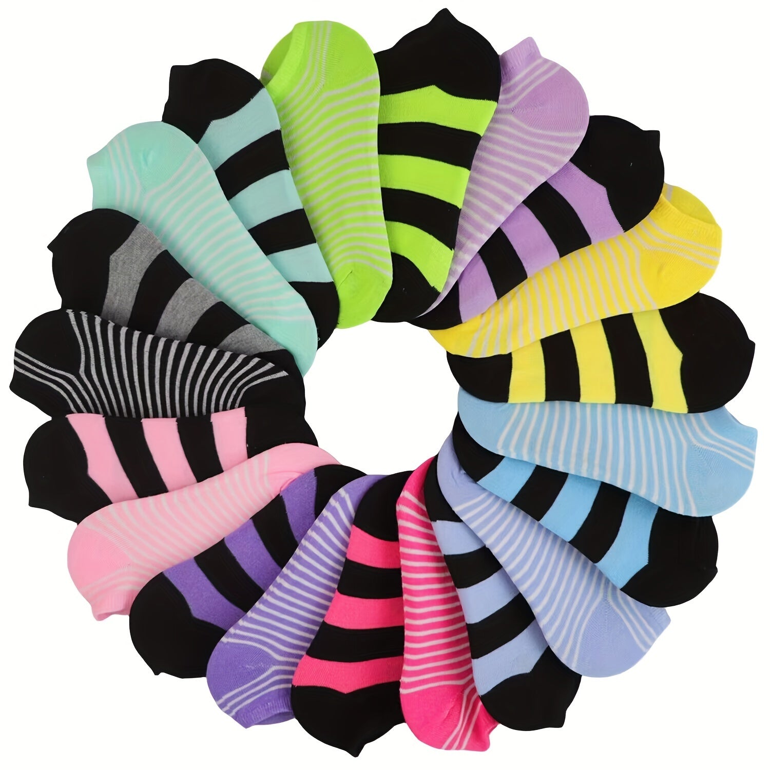 Women’s Ankle Socks 20 Pairs Lightweight Breathable Cotton-Polyester Geometric