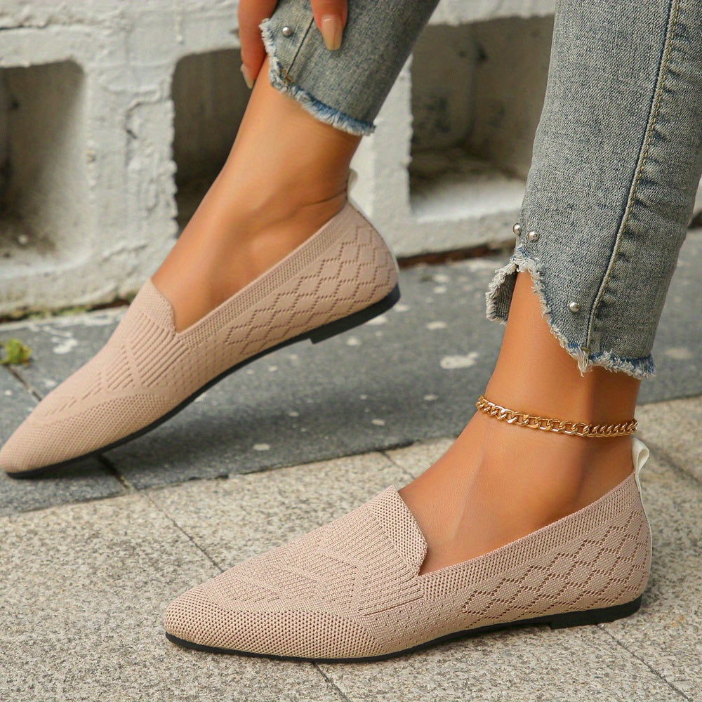 Women's Black Slip-On Flats Breathable Fabric Pointed Toe Casual Shoes