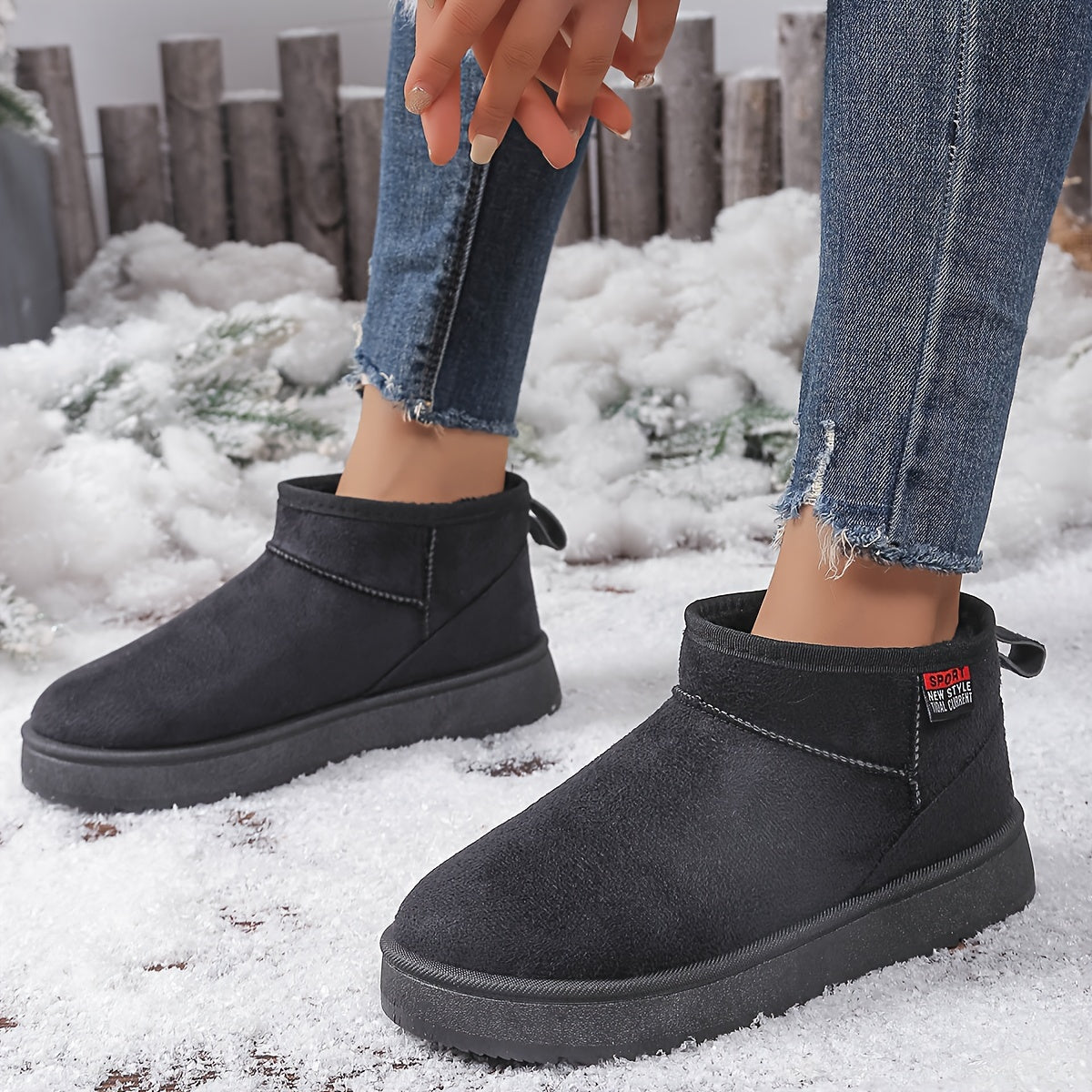 Женские зимние снегоступы с тёплой тканевой подкладкой, низкий каблук, прочные для улицы
