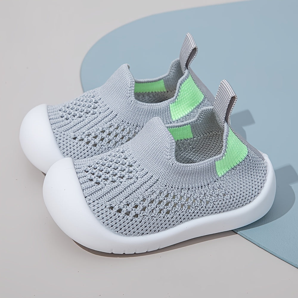 Infant Knit Shoes with Striped and Geometric Patterns Slip-On Casual All-Season TPR Sole