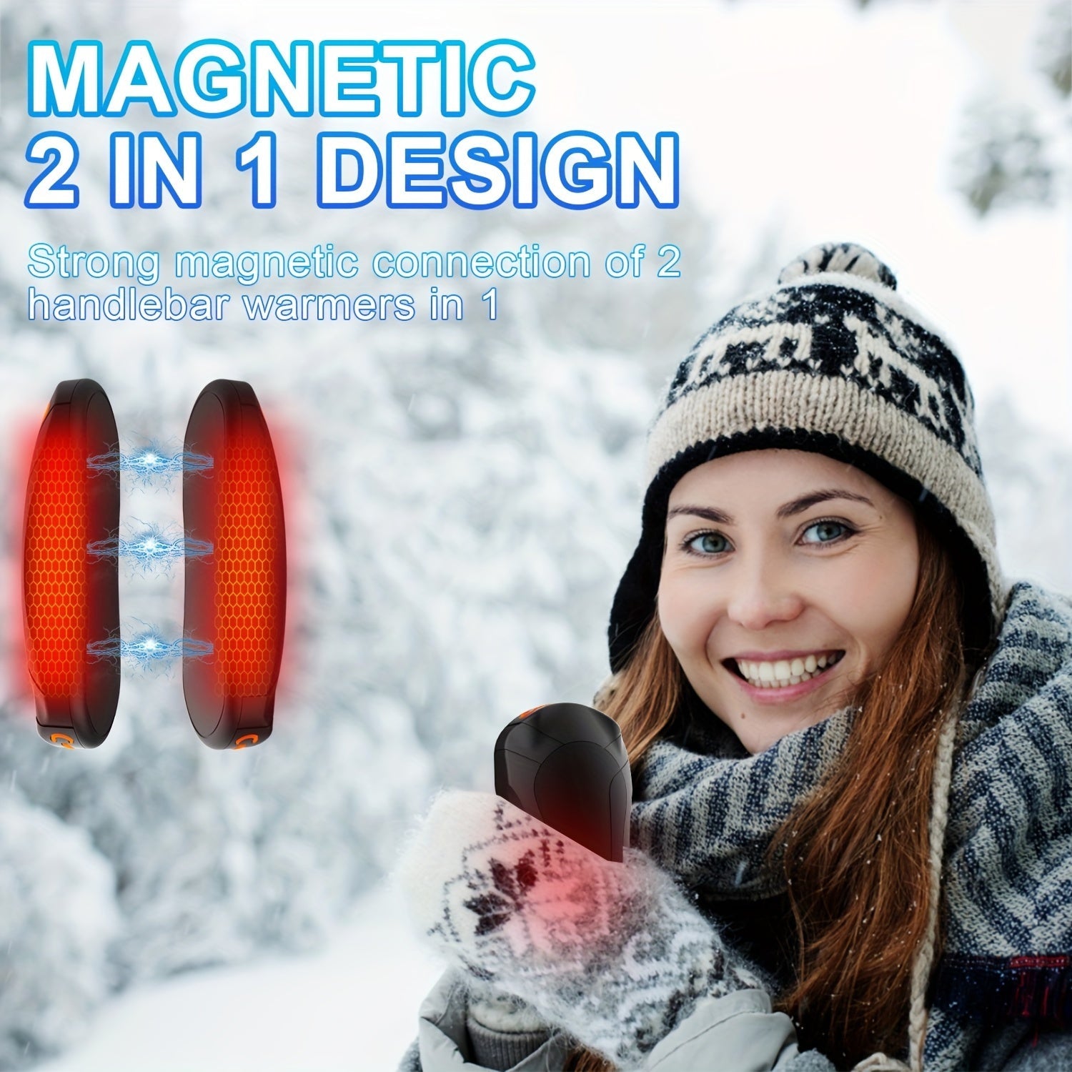 Portable Electric Heater with 3 Heat Levels and Rechargeable Magnetic Hand Warmer for Camping and Skiing