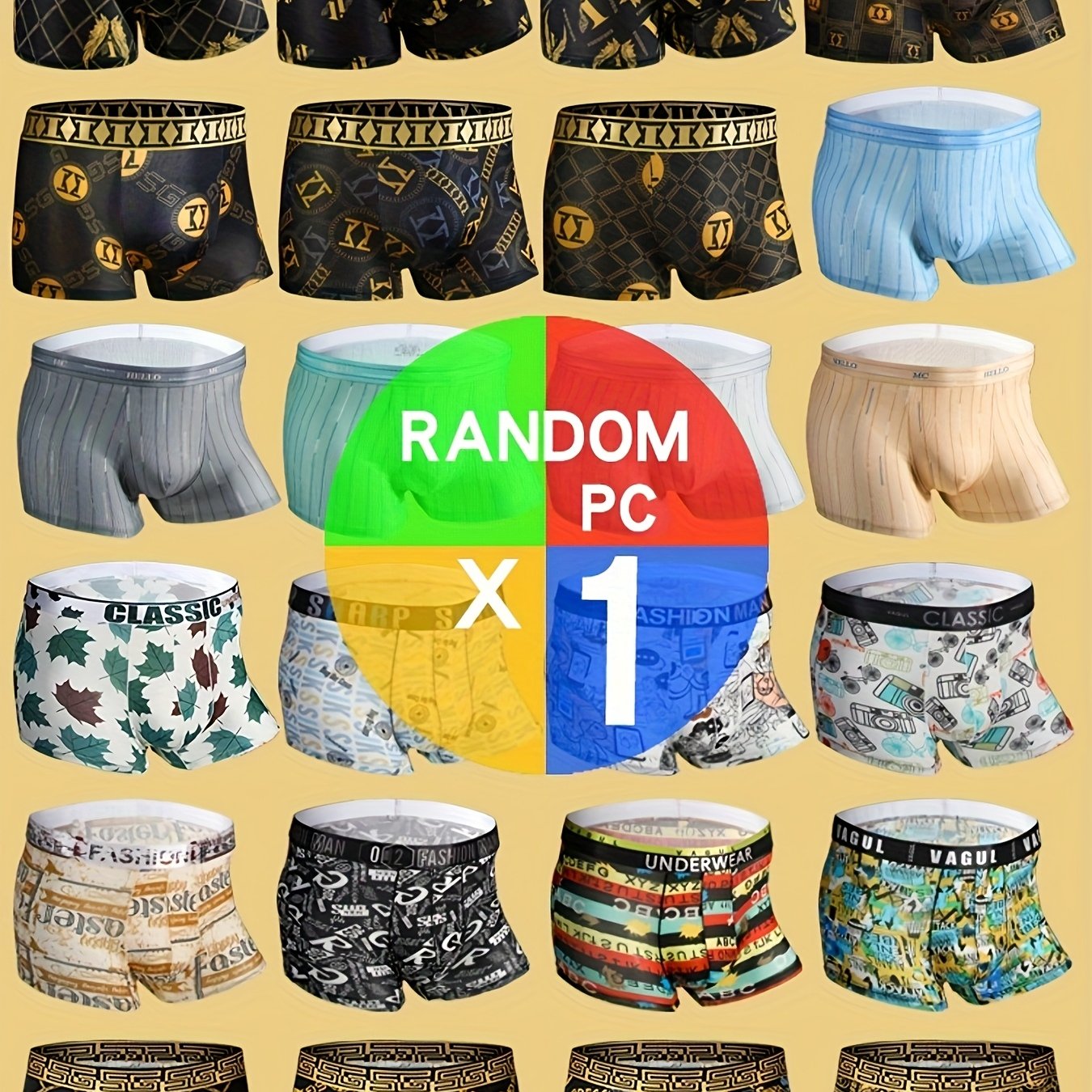 Men's Boxer Briefs Set of 5 Black and Gold Leopard Rainbow Chain Quick-Dry Breathable Summer Fabric