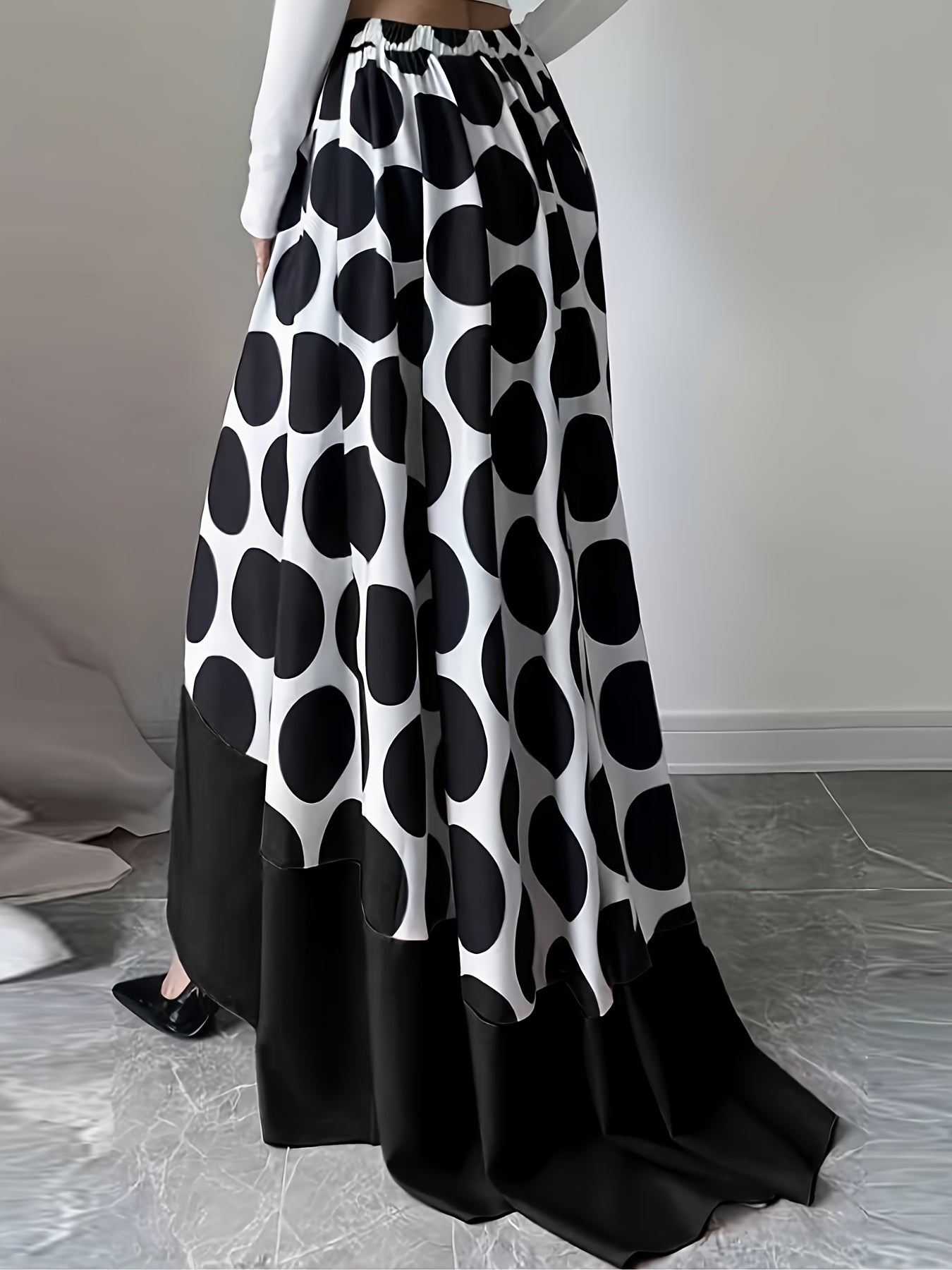 Plus Size Polka Dot Mermaid Skirt High-Waisted Dipped Hem All-Season