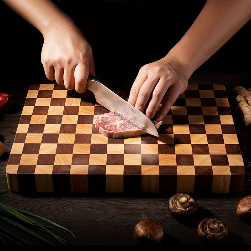 Large Vintage Wood Cutting Board Checkered Butcher Block Kitchen Chopping Board