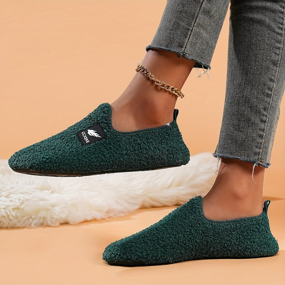 Women's Fleece-Lined Indoor Slippers Warm Plush Home Shoes