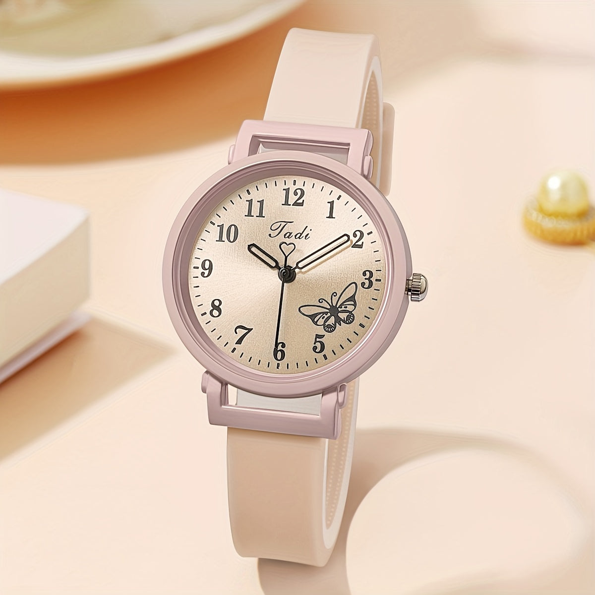 Women's Quartz Watch with Colorful Butterfly Design and Silicone Band