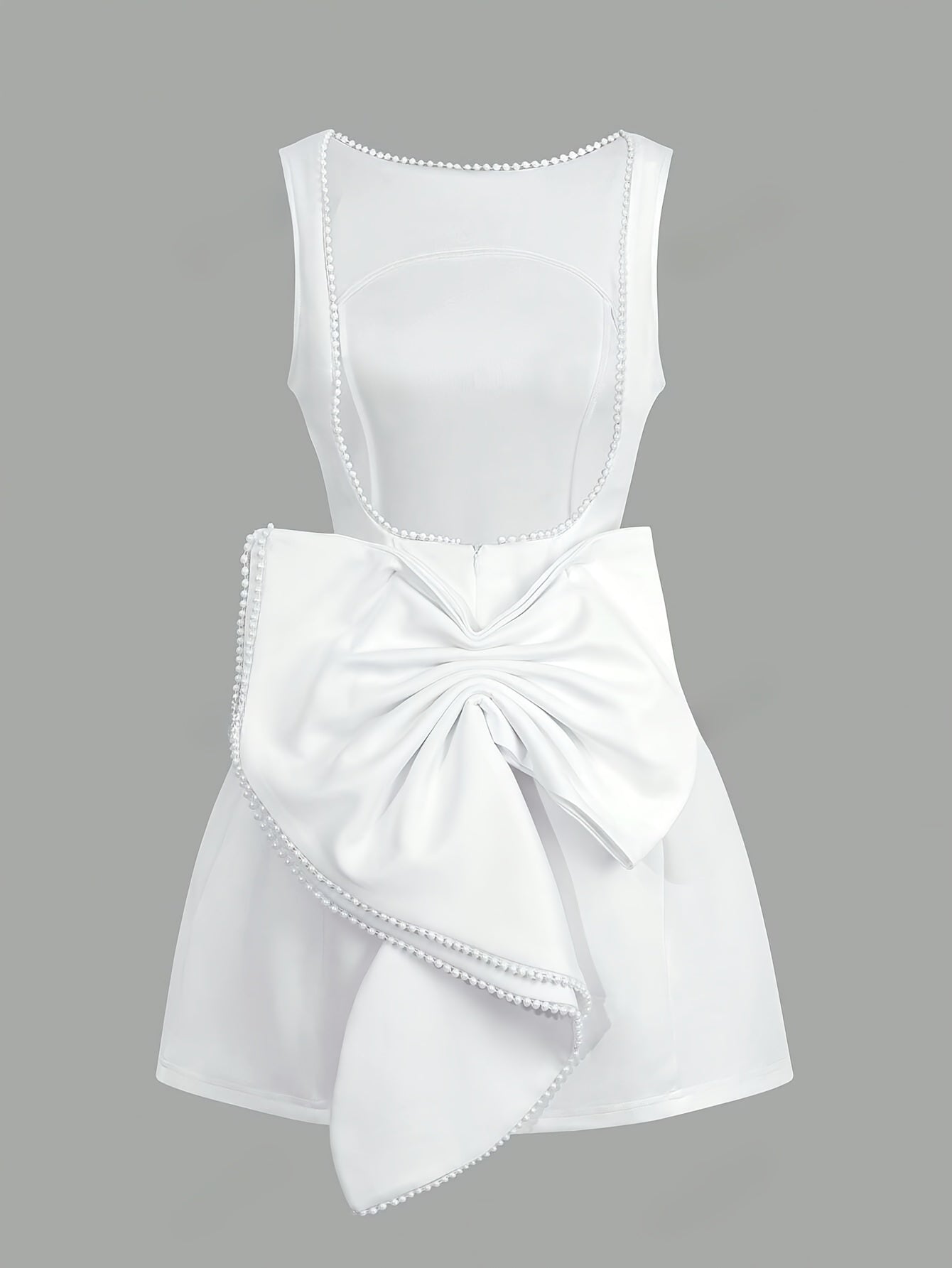 Plus Size Summer Sleeveless Evening Dress with Bow Faux Pearl Embellishments