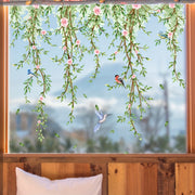 Dual-Sided Vine and Butterfly Window Decal Floral Bird Design Static Cling PVC Easy to Apply