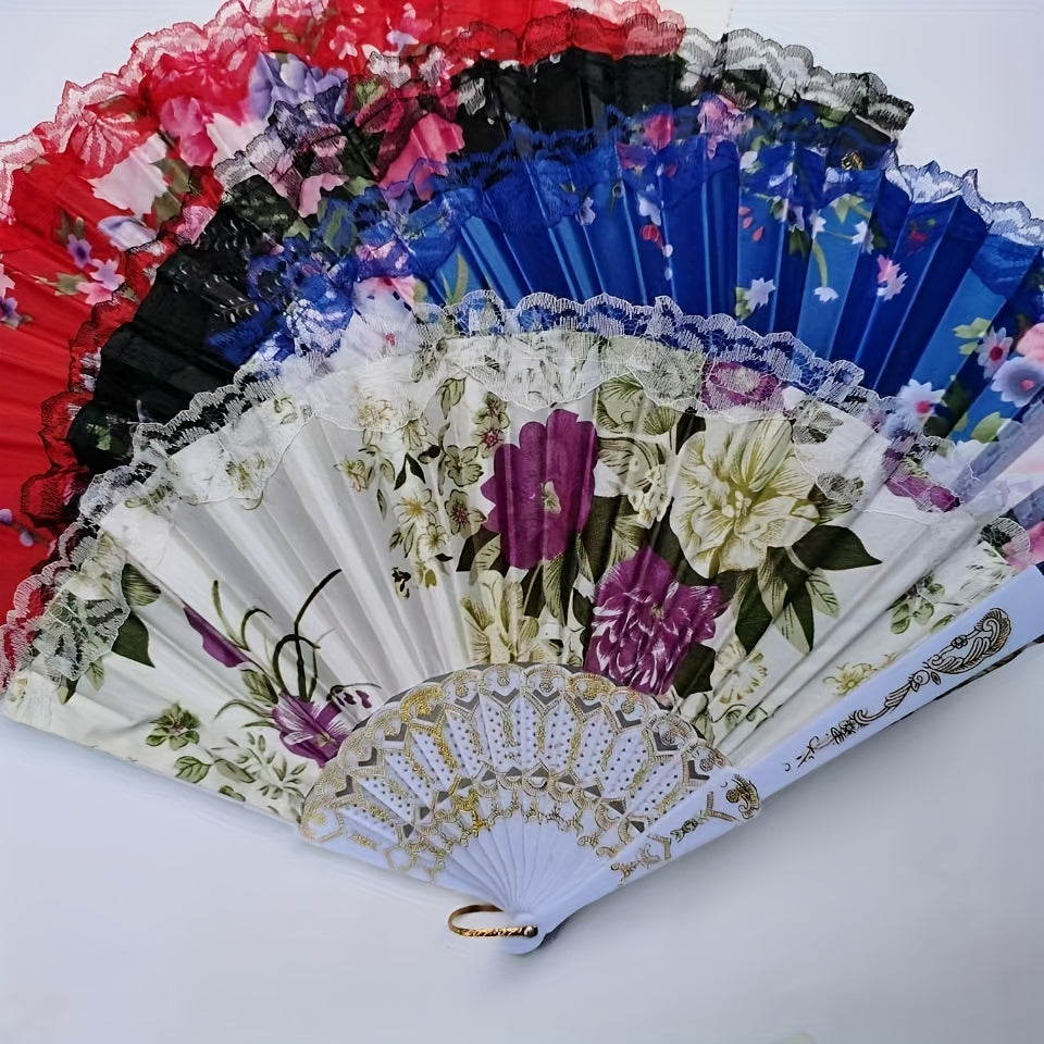 12 ta qora dantel bilan bezatilgan qo'l ventilyatorlari to'plami, retro gullar bilan bezatilgan egiluvchan ventilyatorlar, ayollar uchun Xitoy uslubidagi egiluvchan ventilyatorlar, raqs ko'rsatmalari va fotosessiyalar uchun