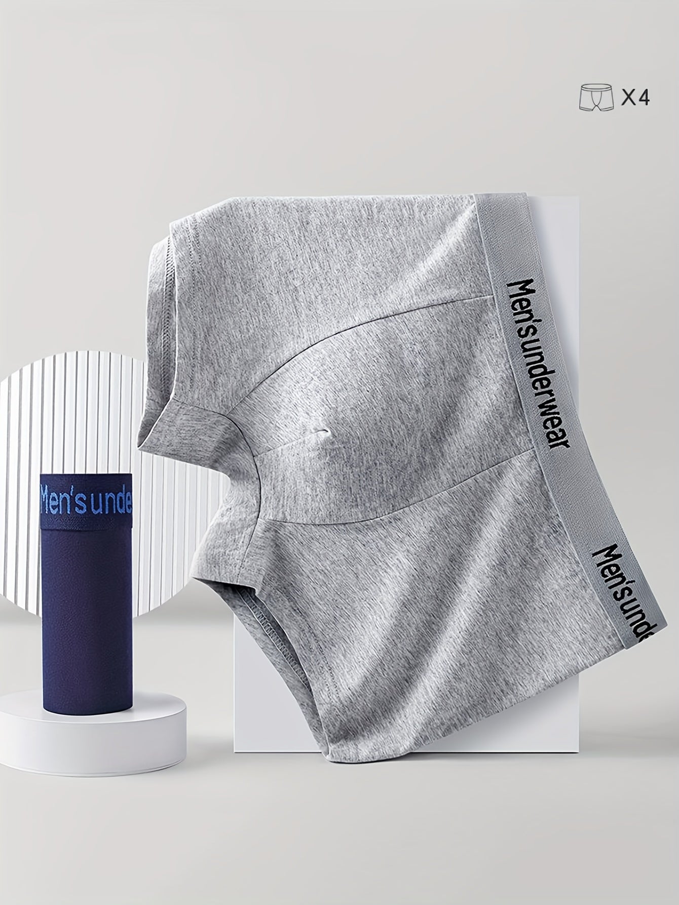 4-Pack Men's Cotton Underwear Shorts Breathable Elastic Waistband Casual Shortie