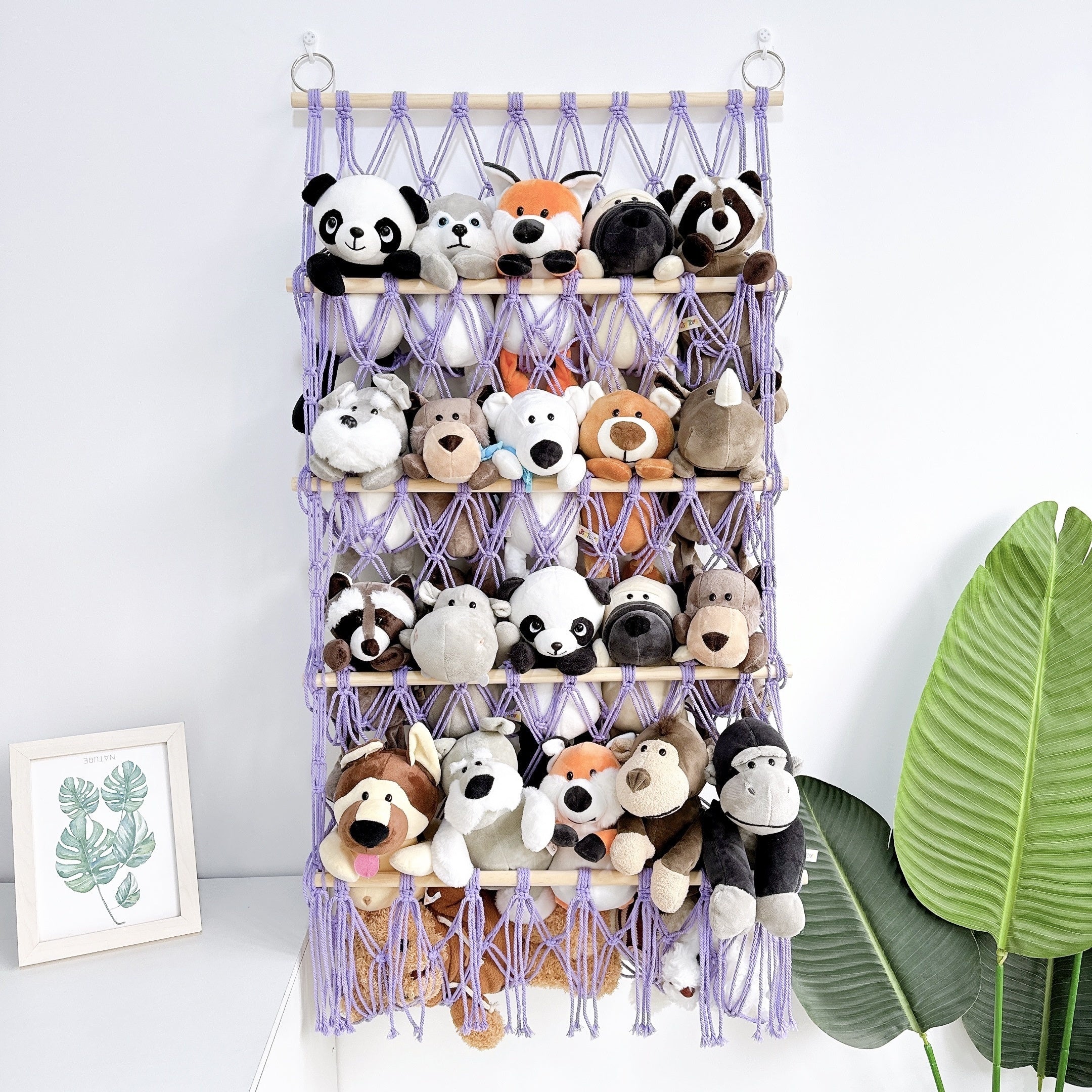 4-Tier Wall Hanging Storage Organizer for Plush Toys and Gifts with Hooks