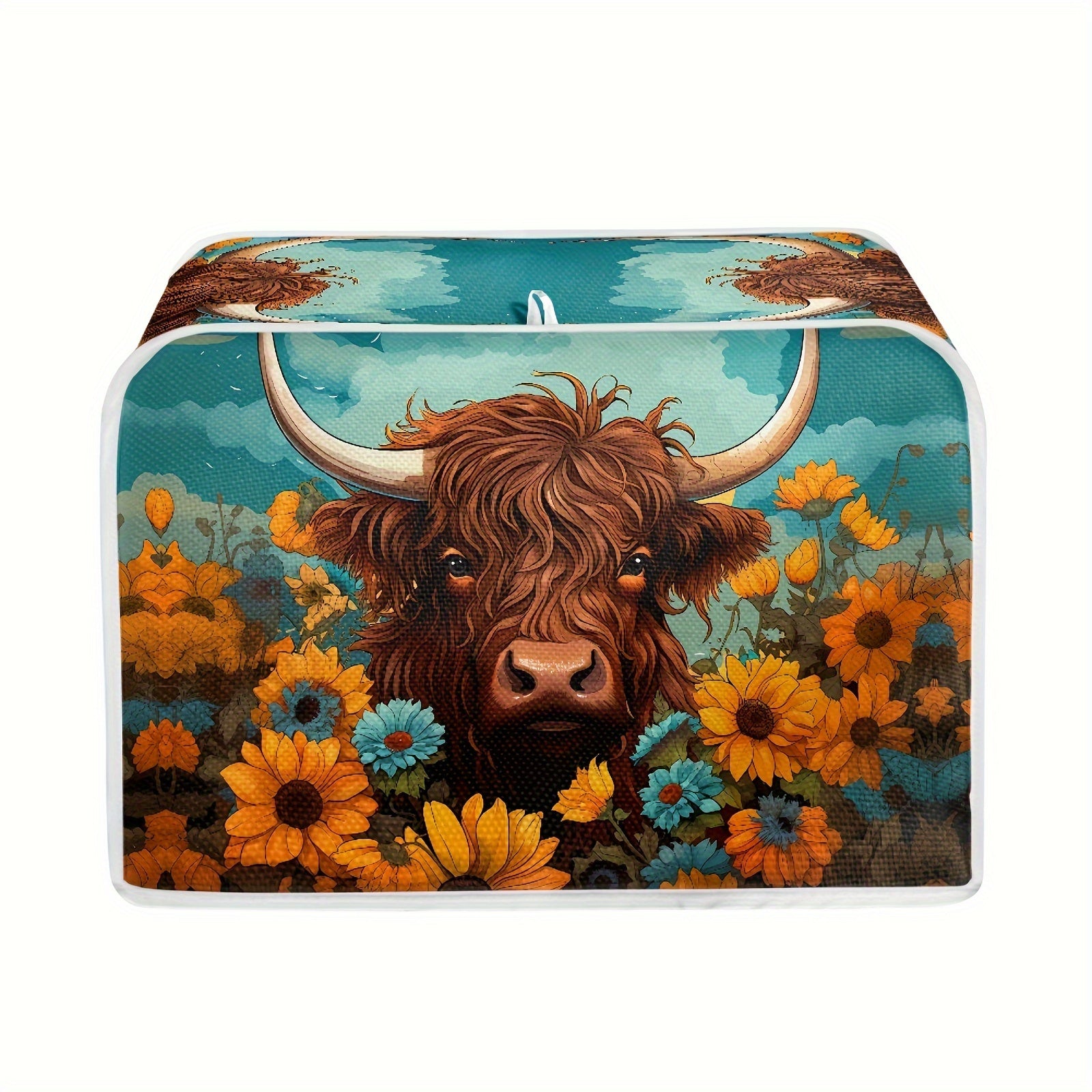 Kitchen Appliance Cover Small Toast Oven Dustproof Fingerprint Resistant Sunflower Highland Cow Print