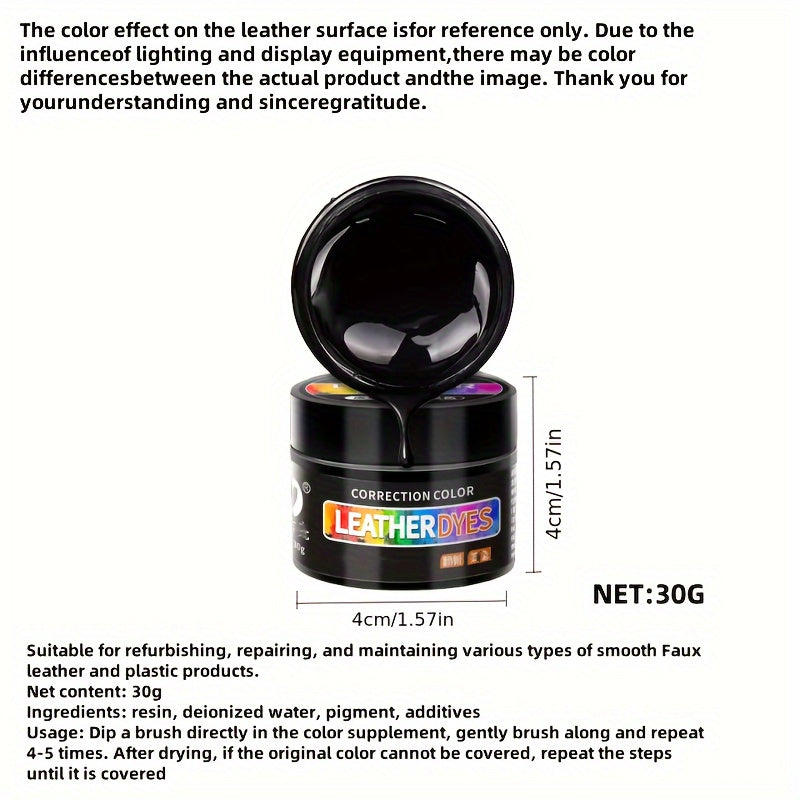 Crema de reparación de color de cuero 30g - Tinte restaurador para cuero para arañazos desvanecidos