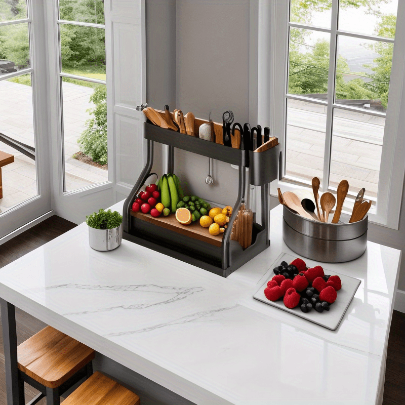 Organizador de encimera y debajo del fregadero con estantes ajustables y escurridor de platos