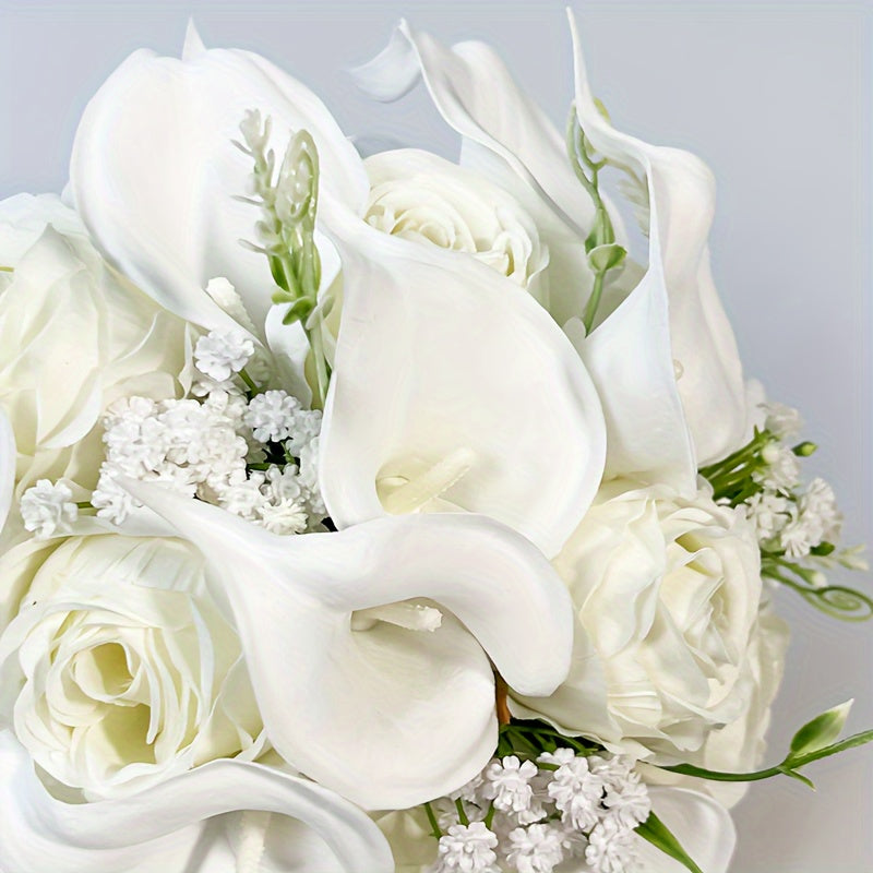 Calla Lily and Lotus Bridal Bouquet with Water Drop Design for Weddings and Events