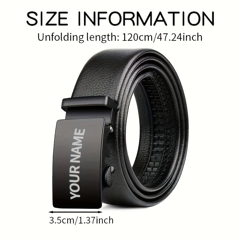 Men's Leather Belt with Customizable Nameplate Stylish Durable Alloy Buckle