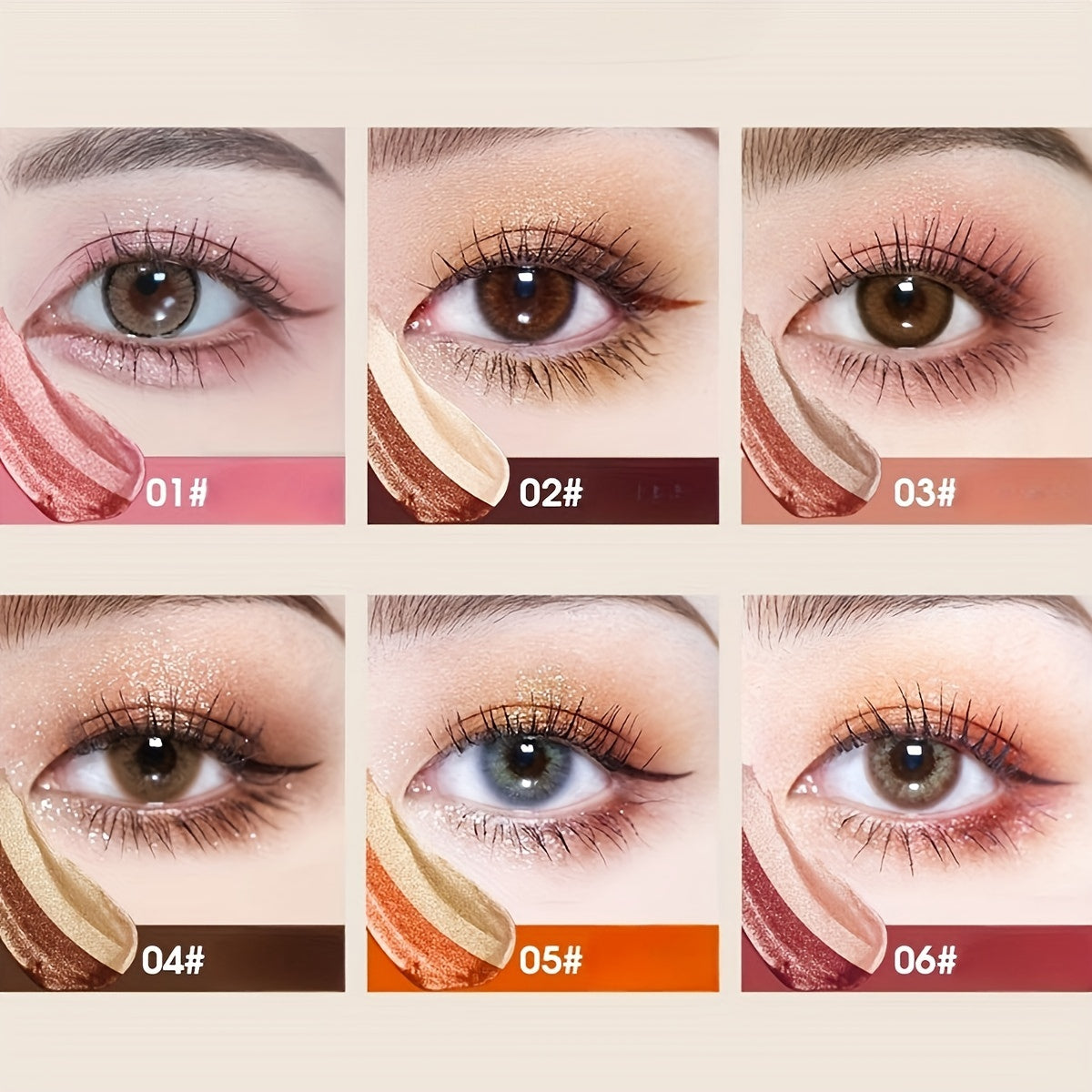 6 Pcs Eye Shadow Sticks Dual-Color Matte Satin Waterproof Makeup Kit