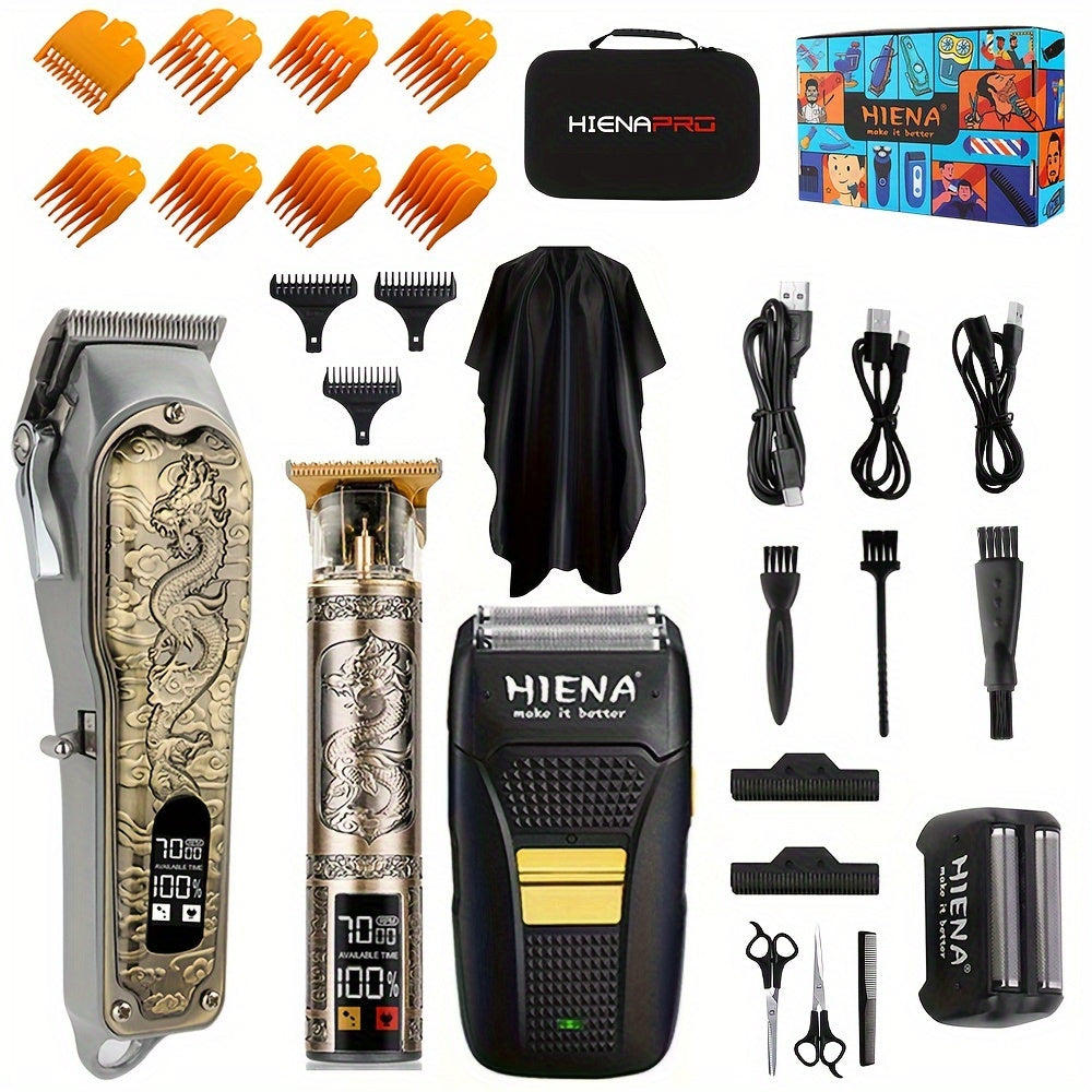 Набор для стрижки волос из 3 предметов для мужчин, триммер для барбершопа, LED-дисплей, подарок для ухода
