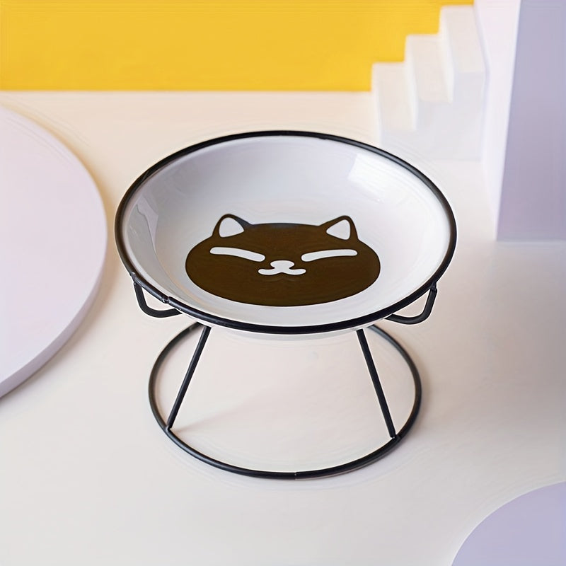 Juego de 2 cuencos de cerámica para alimentar gatos, con patrón de dibujos animados, para uso en el hogar