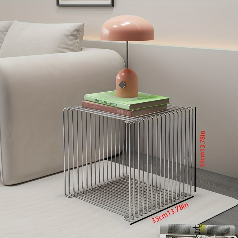 Geometric Stainless Steel Side Table with Storage Shelf for Living Room