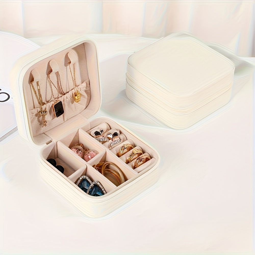 Jewelry Organizer Box with Removable Trays Faux Leather Textured Finish for Travel and Storage