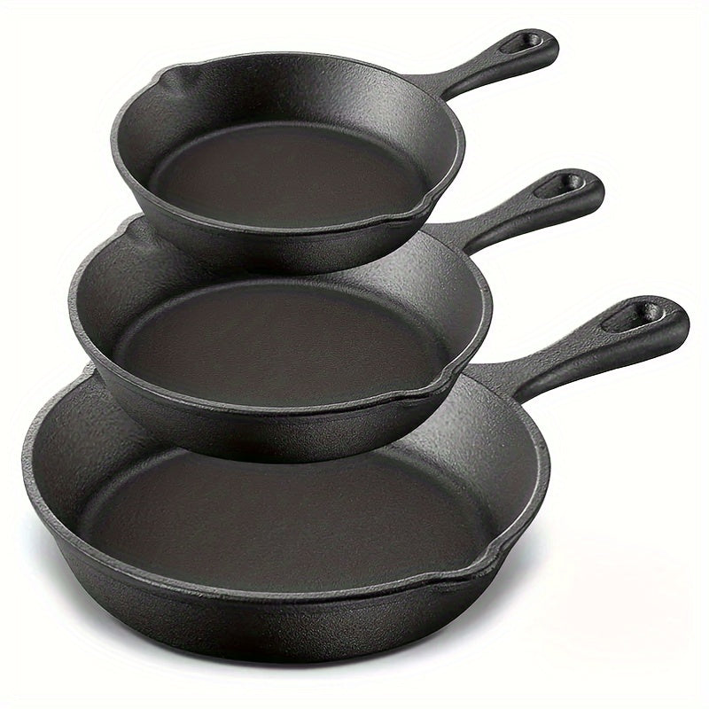 3-Piece Cast Iron Skillet Set Non-Stick Saute Sear Bake for Gas Electric Stove