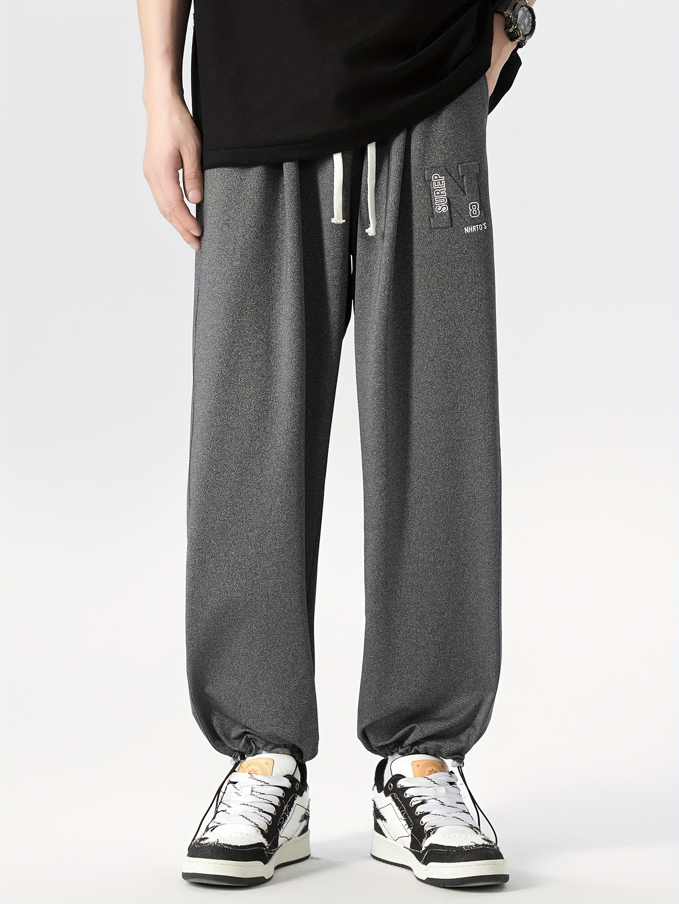 Pantalones deportivos de corte holgado para hombre con patrón geométrico, poliéster elastano, lavado a máquina, tallas grandes