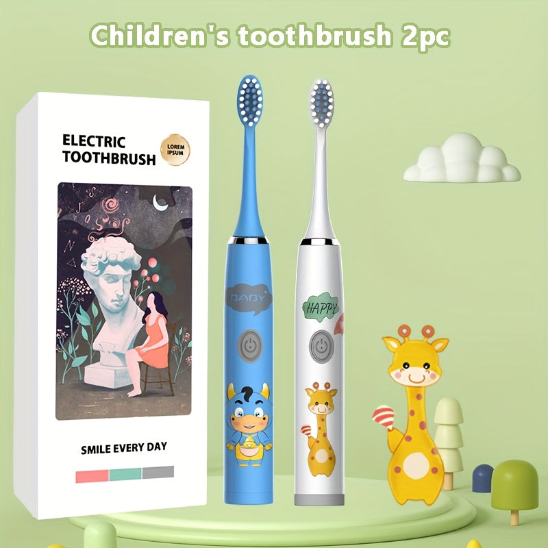 Bolalar multfilmi kiyimidagi kiyik chaqaloq uslubidagi elektr tish cho'tkasi 2 dona IPX7 uzoq batareya