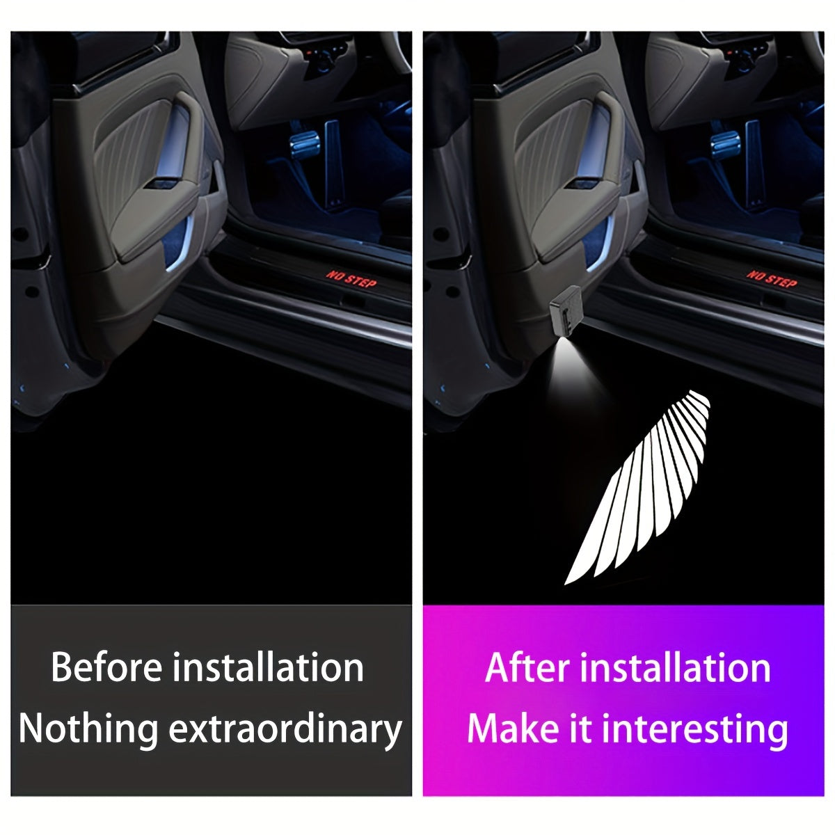 Wireless Car Door Lamp Angel Wing High-Definition Battery-Powered Carbon Fiber Infrared Sensor
