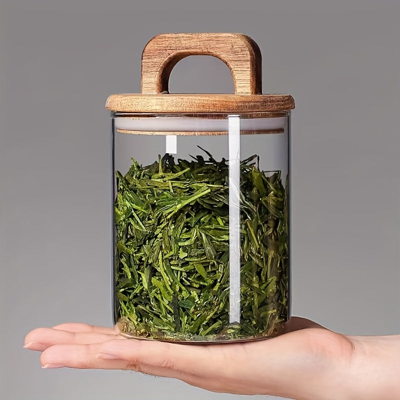 Glass Storage Jar with Wooden Lid 27oz 800mL Food Coffee Tea Organizer