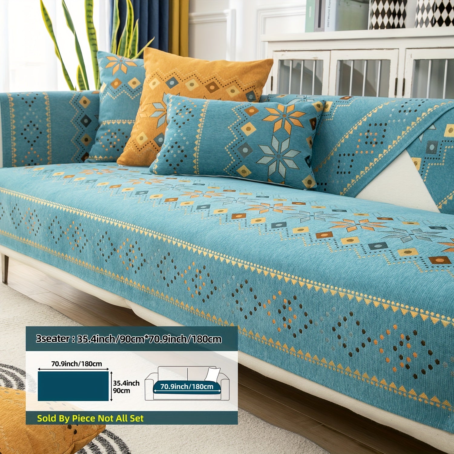 Bohemian Chenille Sofa Slipcover with Geometric and Floral Patterns for All-Season Use