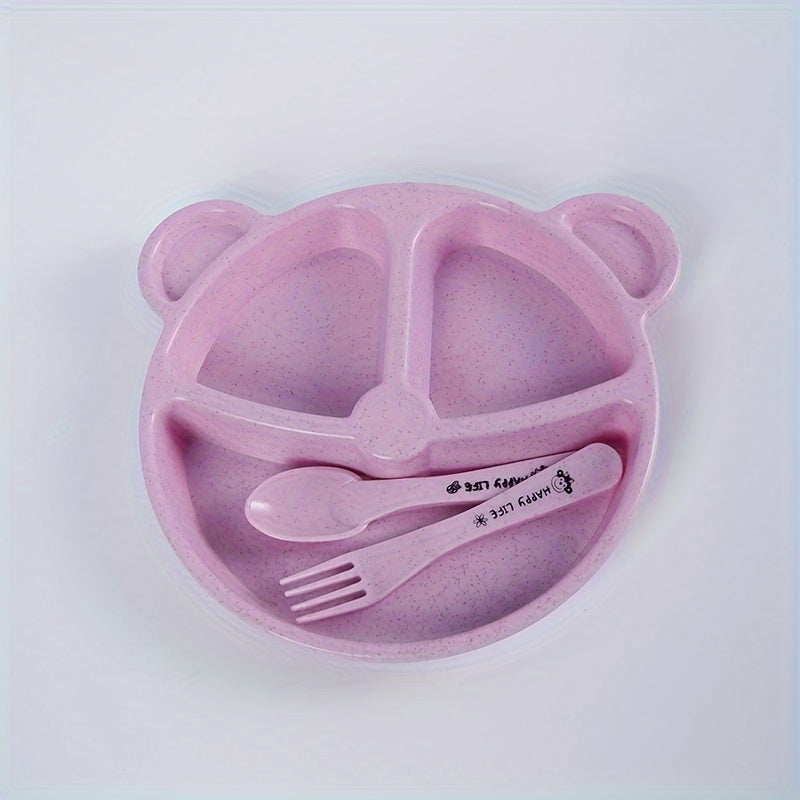 Plastic Dinnerware Set with Divided Serving Tray and Utensils for Kids and Home